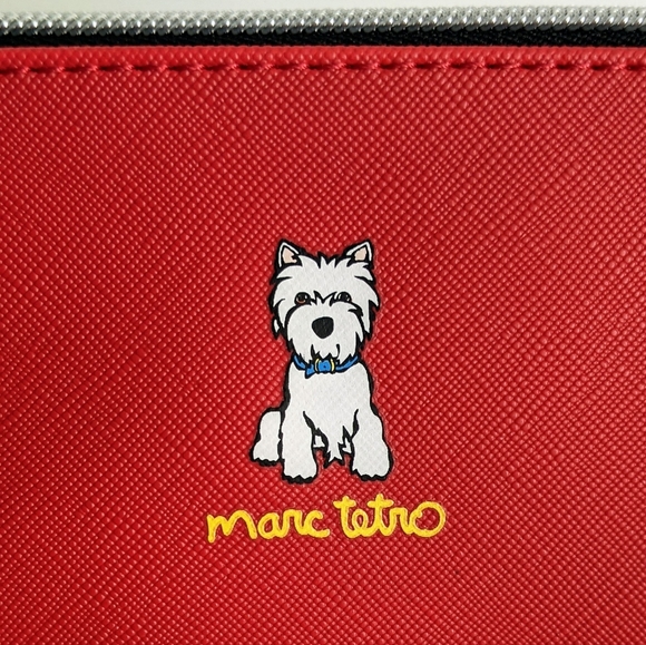 marc tetro Westie Large Zip Top Cosmetic Case Pouch Bag PVC Saffiano Red NWT - Picture 8 of 14
